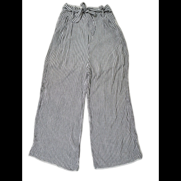Elan Wide Leg Flowy Pinstripe Pants Wide Leg Paperbag High Tie Waist Grey Whit M - Picture 1 of 12